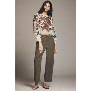 New Anthropologie The Layla Long-Sleeve Appliqué Mesh Blouse Size M